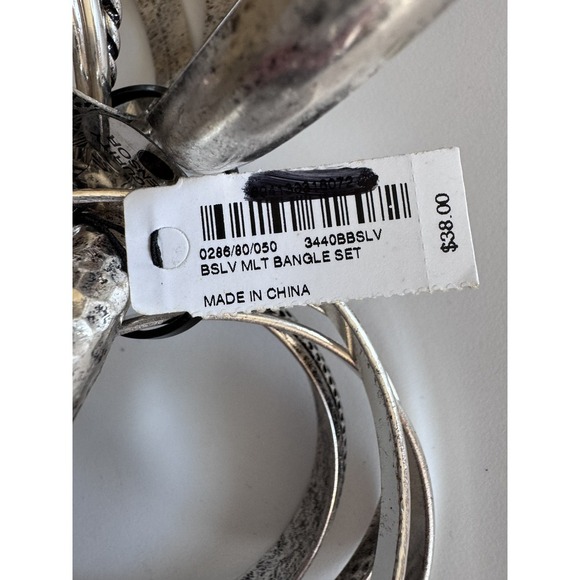 Bangle Set With Hammered, Arrow, Floral, Exaggerated Hexagram Design Silver - Picture 5 of 5